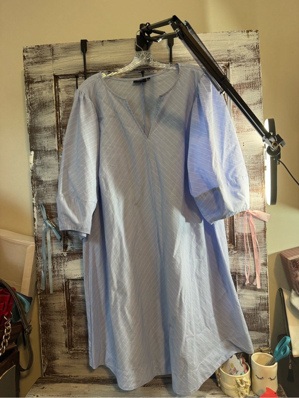 Zizzi Light Blue Pinstripe Shirt Dress
